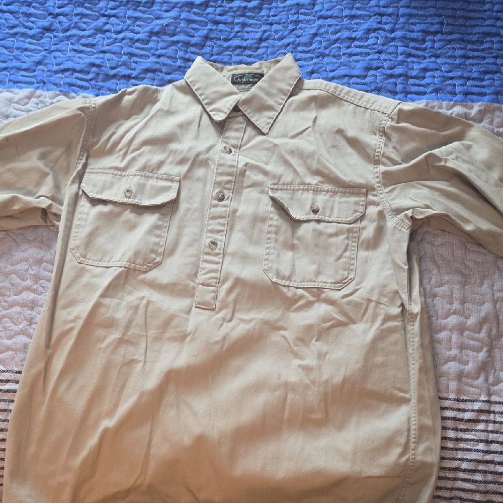 Men's Casual Beige Button-Down Shirt